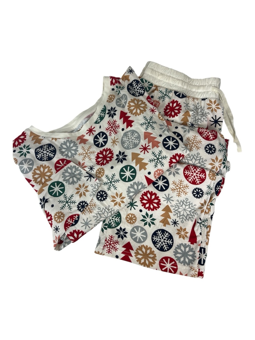 Little Sleepies White Holiday Snowflake & Tree Print Pajama Set Sz L